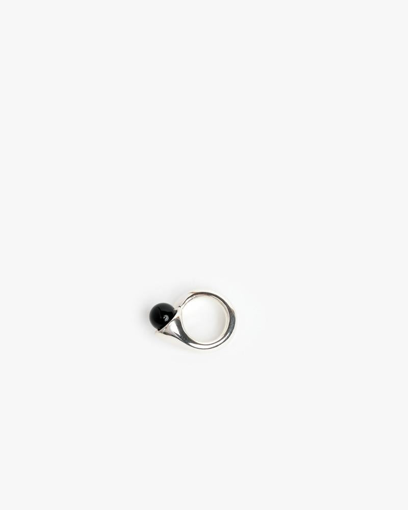 Onyx Snake Ring in Sterling Silver